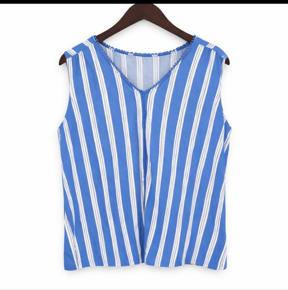 Lands End Blue White Striped Sleeveless Top Sz  1X